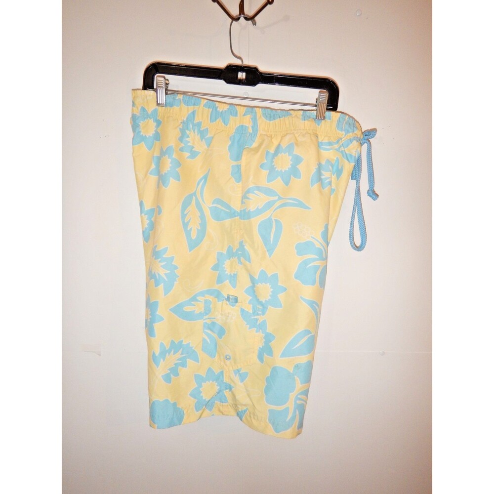Driving Force Men's Swim Trunks Yellow Blue Floral Size M Lined